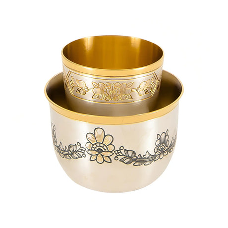 Kaviarschale Astra Classic: 925 Sterling Silber vollvergoldet, Eisschale mit 3 Niello-Blumengruppen, Kaviarschale mit Niello-Band