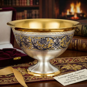Kaviarschale 925 Silber vergoldet „Tradition“ mit Niello – Eisschale / Kaviarunterschale