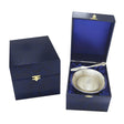 Kaviarschale-Geschenkset 925 Silber Niello — Silberschale und Kaviarspatel in blauer Geschenkbox, edles Tafelgeschenk