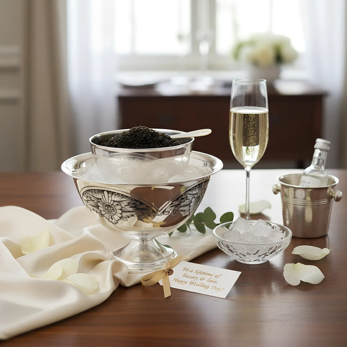 Kaviarschale Set 3 - teilig – 925 Silber Niello Design inkl. Kaviarlöffel