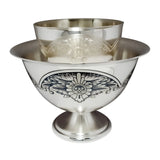 Kaviarschale Set 925 Silber Niello, zwei Schalen mit Blütenmedaillon auf Standfuß — 2-teilig, festlicher Anlass