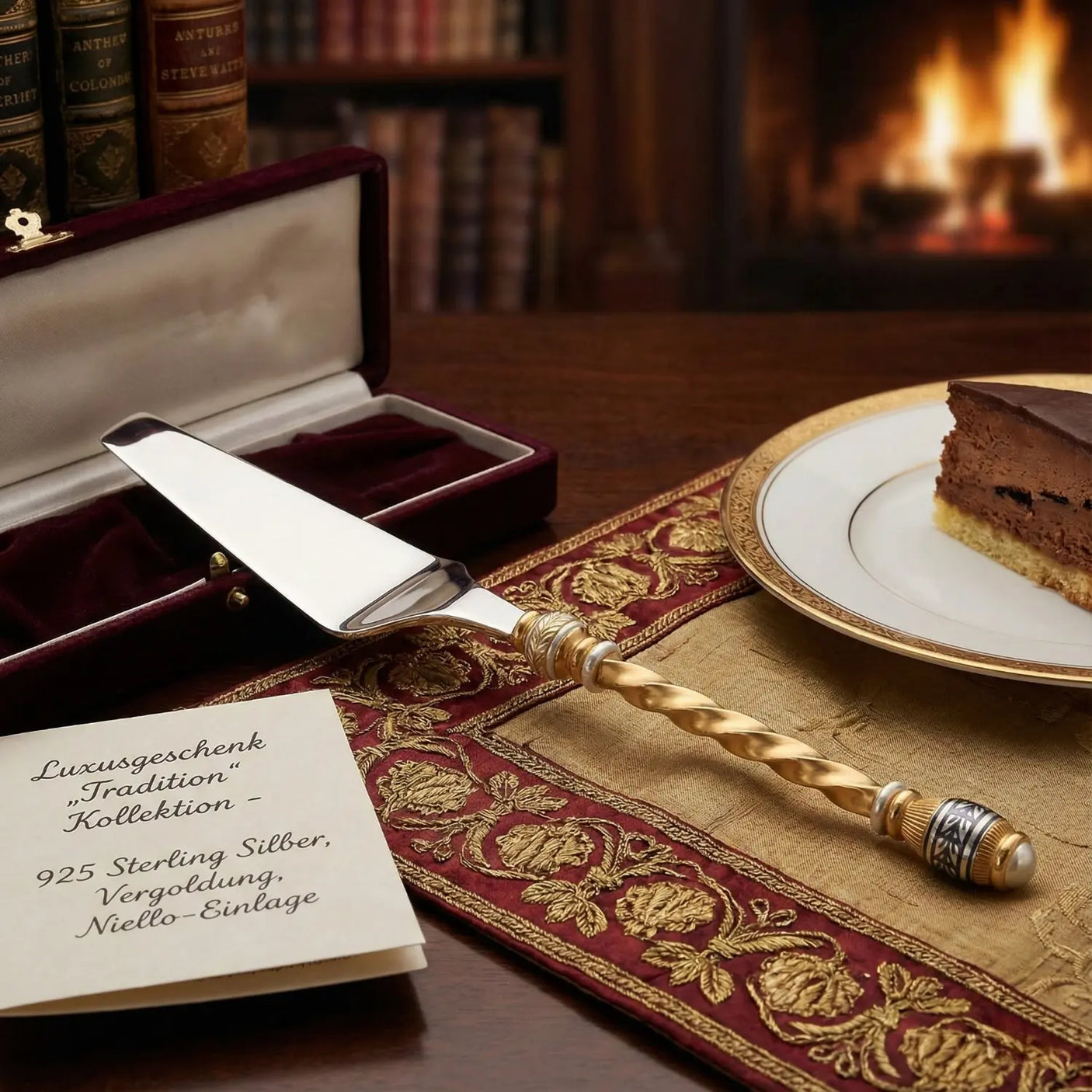 Caviar cutlery made of 925 silver gold-plated with niello decoration Tradition