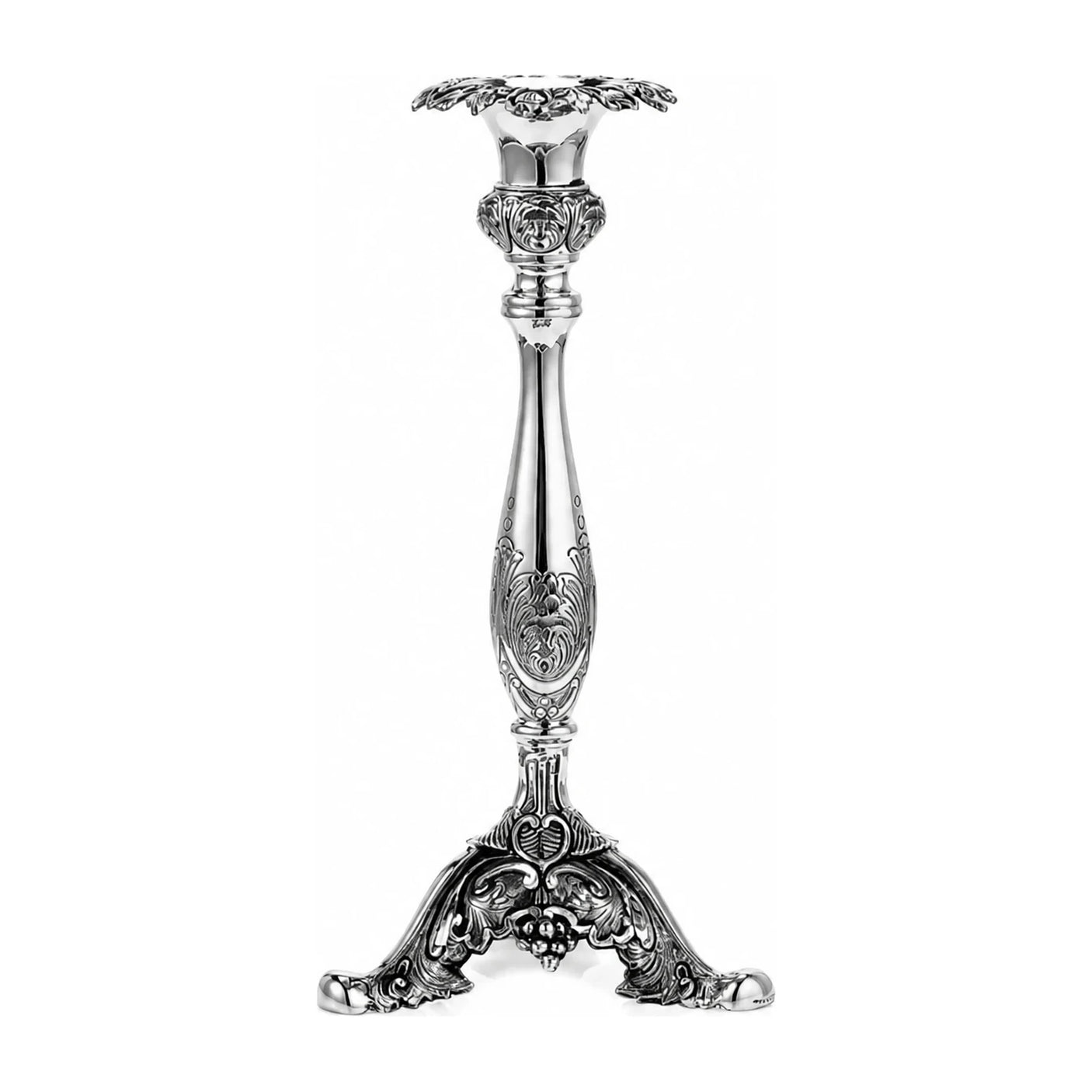 Kerzenleuchter 925 Silber Zaramella — Balusterschaft auf dreieckigem Fuß mit Volutenfüßen