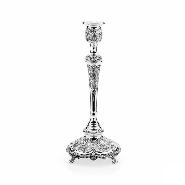 Kerzenleuchter 925 Silber Signature 39 cm — ziselierte Tülle und Fuß, polierter Schaft, Zaramella Italien