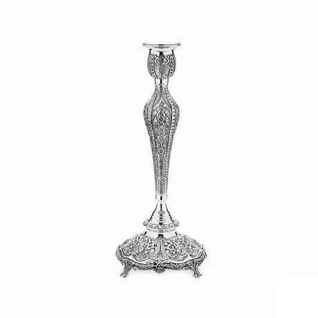 Kerzenleuchter 925 Silber Signature Mini 40 cm — ziselierter Balusterschaft mit Rosette, Zaramella Italien