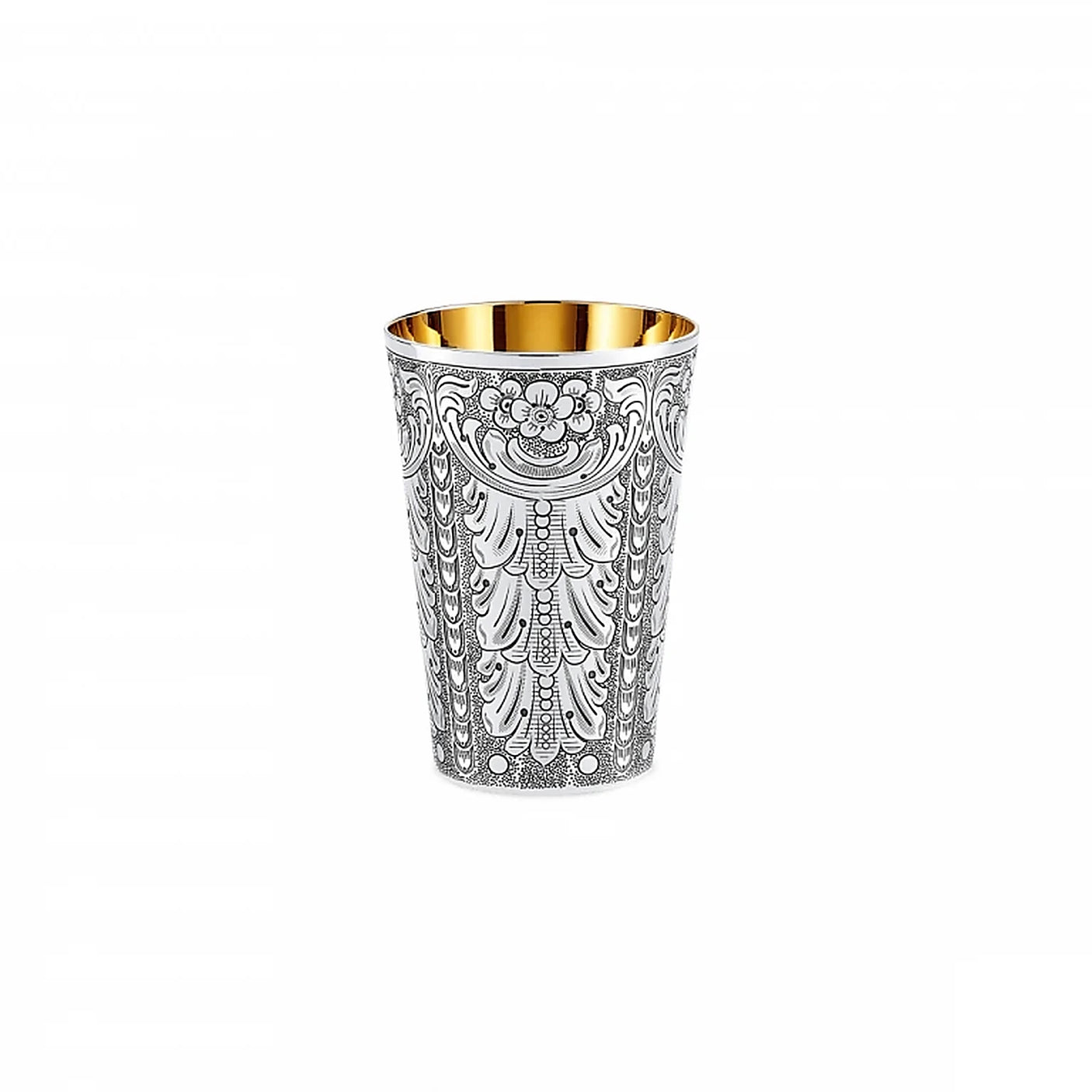 Kiddusch-Becher 925 Silber Signature 10 cm — vollflächig ziseliert, Innenseite vergoldet, Zaramella Italien