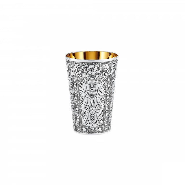 Kiddusch-Becher 925 Silber Signature 10 cm — vollflächig ziseliert, Innenseite vergoldet, Zaramella Italien