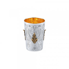 Kiddusch-Becher 925 Silber Signature 9 cm — ausgestellter Standfuß, ziselierter Korpus, Innenseite vergoldet, Zaramella