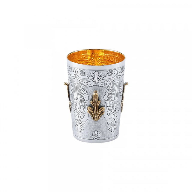 Kiddusch-Becher 925 Silber Signature 9 cm — ausgestellter Standfuß, ziselierter Korpus, Innenseite vergoldet, Zaramella