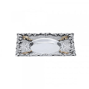 Kiddusch-Teller 925 Silber Signature 16x16 cm — runde Becher-Mulde, teilvergoldete Blattmotive, Zaramella