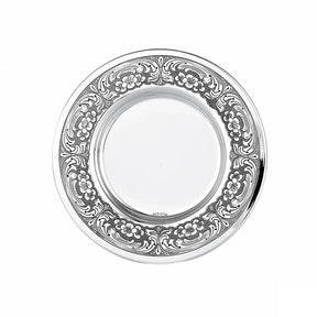 Kiddusch-Teller 925 Silber Signature rund 17 cm — ziselierte Fahne, glatter Spiegel als Becherstand, Zaramella