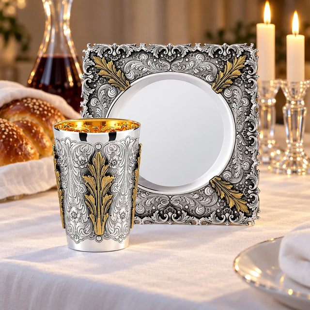 Kiddusch-Teller 925 Silber Signature23 — Lifestyle-Setting am Schabbattisch