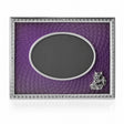 Bilderrahmen für Kinder violette Guilloché-Emaille — ovaler Foto-Ausschnitt, Kater-Motiv aus Silber