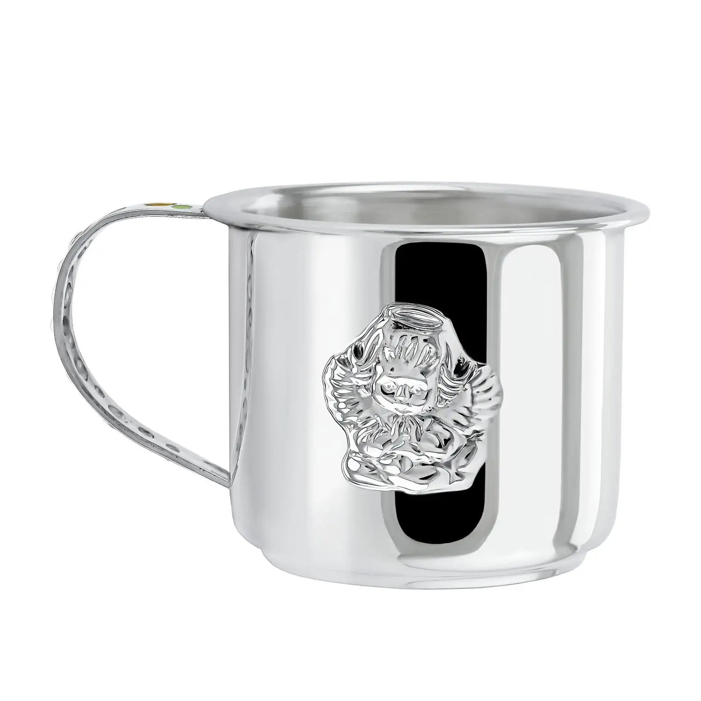 Kinderbecher 925 Silber mit Engel-Motiv und Henkel, gravierbarer Taufbecher – edles Geschenk zur Taufe oder Geburt.