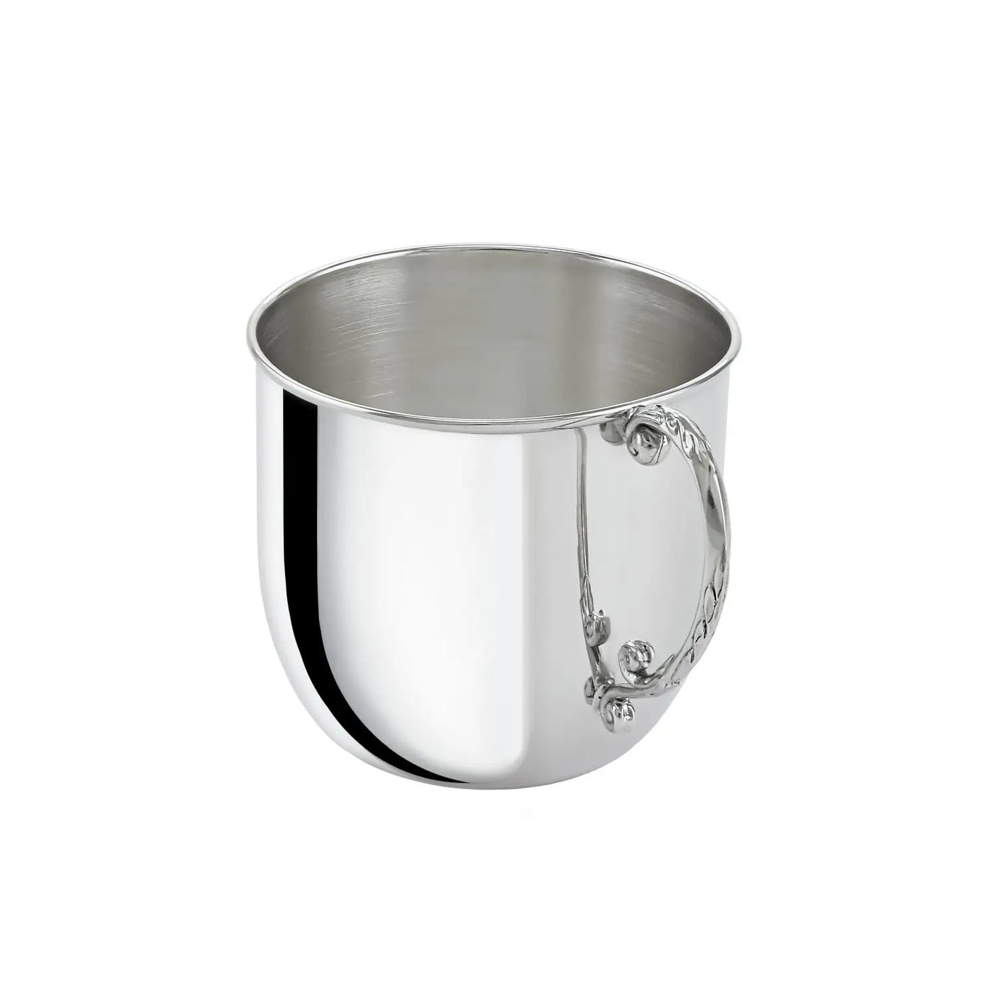 Kinderbecher 925 Sterling Silber Innenansicht poliert ergonomischer Henkel Mädchen Taufgeschenk.