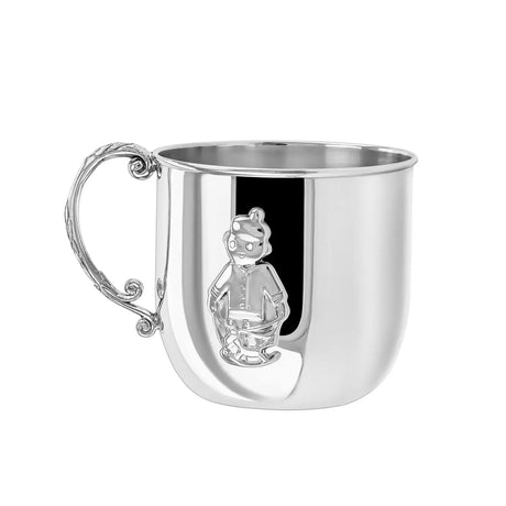 Kindertasse 925 Silber mit Jungen-Relief und geschwungenem Henkel – edles Babygeschenk zur Taufe oder Geburt