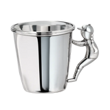 Kinderbecher 925 Silber mit Mädchenfigur Zopf und Basecap, Gravur möglich, Taufgeschenk Mädchen freigestellt