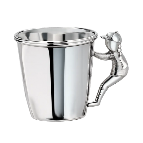 Kinderbecher 925 Silber mit Mädchenfigur Zopf und Basecap, Gravur möglich, Taufgeschenk Mädchen freigestellt