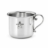 Kinderbecher 925 Silber mit Henkel und kleinem Stern-Relief, zylindrischer Körper mit Rollrand