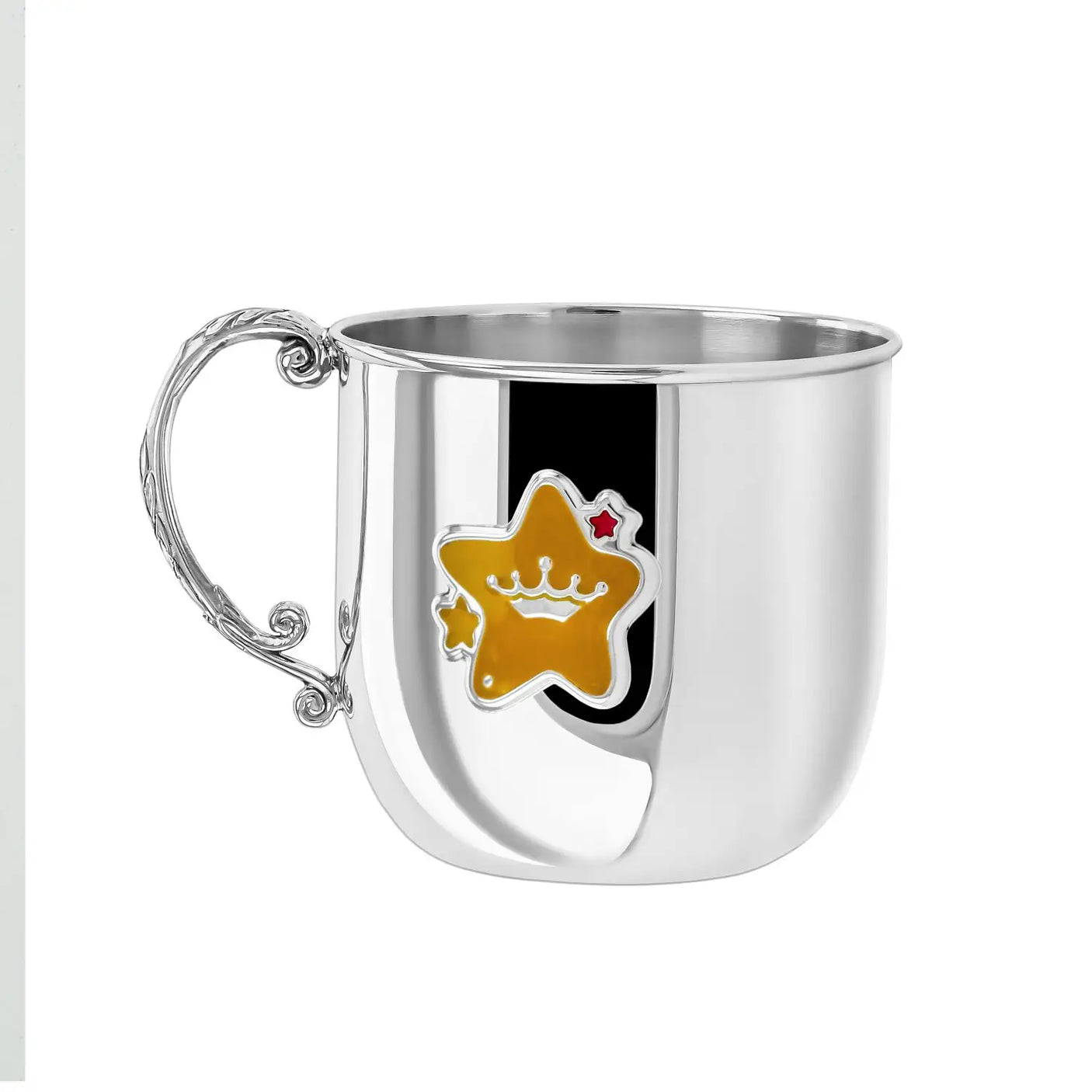 Kinderbecher 925 Silber Sterne Emaille gelb-rot Taufgeschenk Mädchen 150ml gravierbar.
