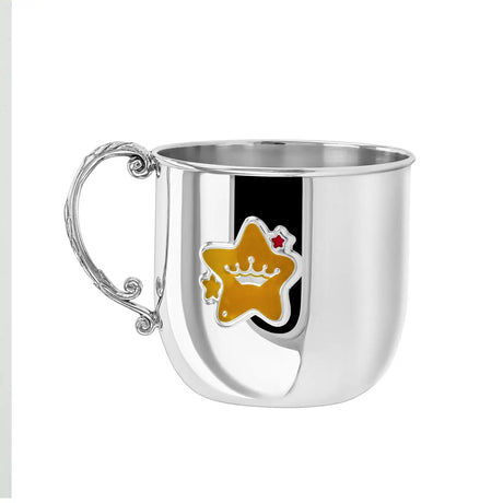 Kinderbecher 925 Silber Sterne Emaille gelb-rot Taufgeschenk Mädchen 150ml gravierbar.