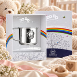 Kinderbecher 925 Silber DoDo-Bär Mädchen mit Emaille in Geschenkbox, Lifestyle-Aufnahme