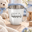 Kinderbecher 925 Silber Lokomotive, zwei Henkel — Lifestyle-Setting, Geschenk zur Geburt und Taufe