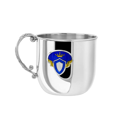Kinderbecher aus 925 Silber mit blauer Emaille und Krone – exklusive Geschenkidee zur Taufe oder Geburt im Prinz-Design.