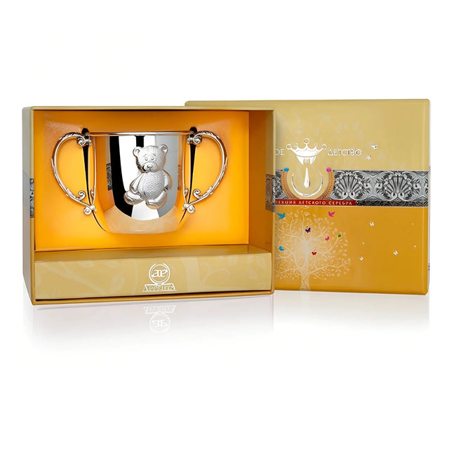 Kinderbecher mit Henkel 925 Silber Teddybär - Premium Geschenkideen