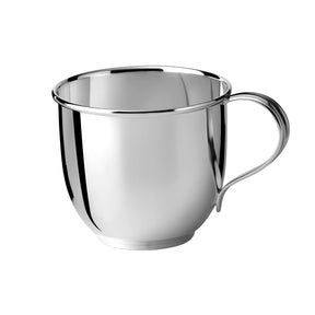 Kinderbecher 925 Silber — hochglanzpolierter Becher in Tulpenform mit schlichtem runden Henkel, Freisteller