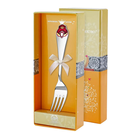 Kindergabel 925 Silber mit Prinzessin-Motiv, Emaille und Vergoldung in Geschenkbox für Taufe und Geburt.