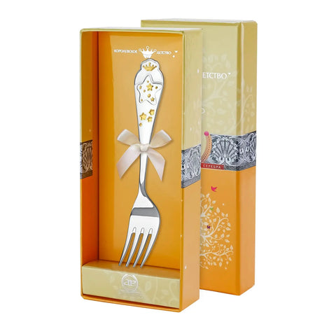 Kindergabel 925 Silber Sterne Gold – vergoldetes Kinderbesteck zur Taufe oder Geburt, Geschenkbox.