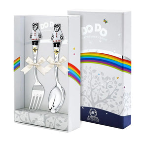Kinderbesteck-Set aus 925 Silber mit zwei Bärenmotiven, 2-teilig in edler Geschenkverpackung mit Schleifenband.