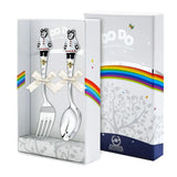 Kinderbesteck-Set aus 925 Silber mit zwei Bärenmotiven, 2-teilig in edler Geschenkverpackung mit Schleifenband.