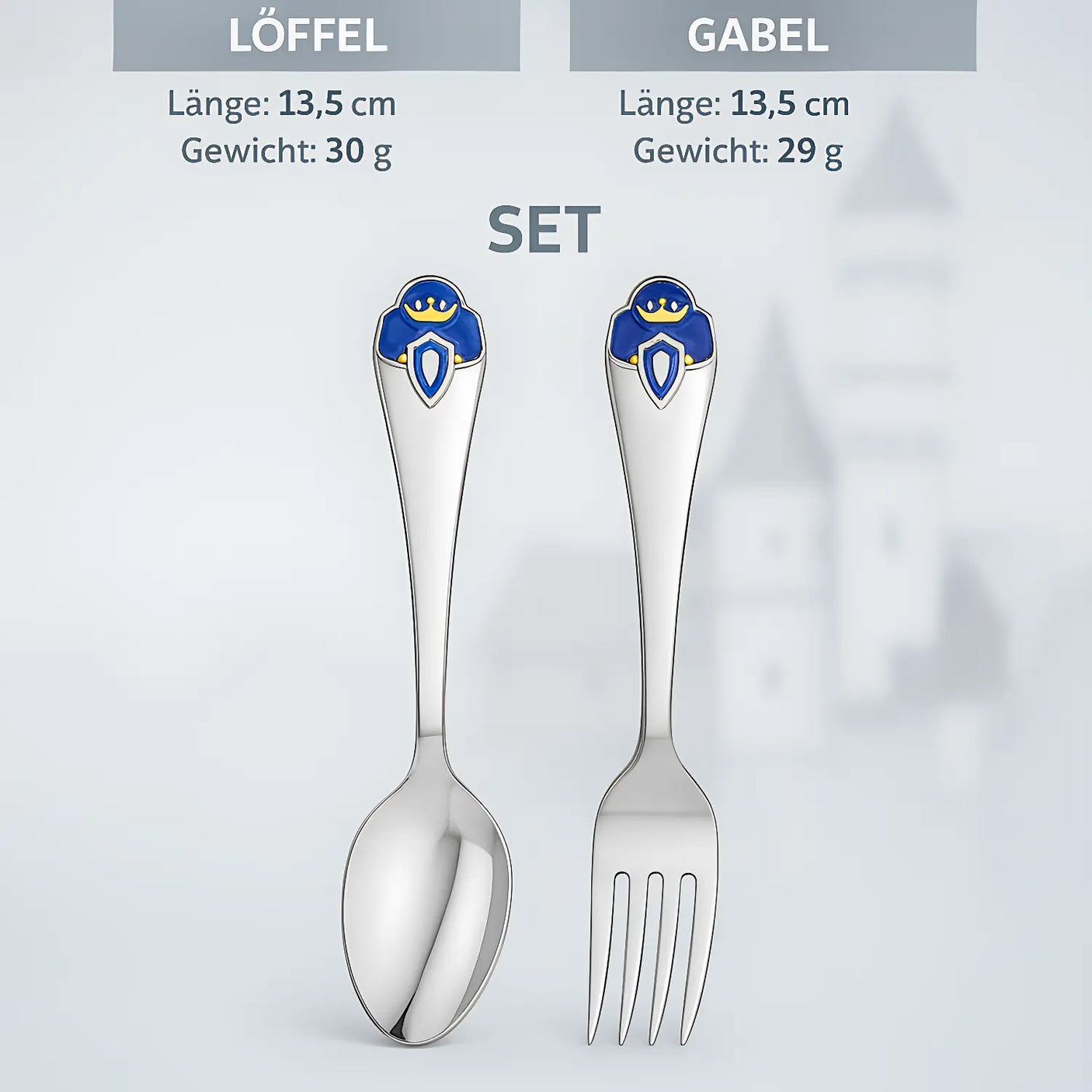 Kinderbesteck Set „Prinz“ – 2 - teilig, Silber 925 mit Emaille
