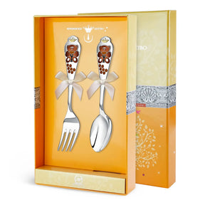 Kinderbesteck-Set Teddybär Braun – 2-teiliges Geschenkset aus 925 Silber mit Emaille in Geschenkbox.