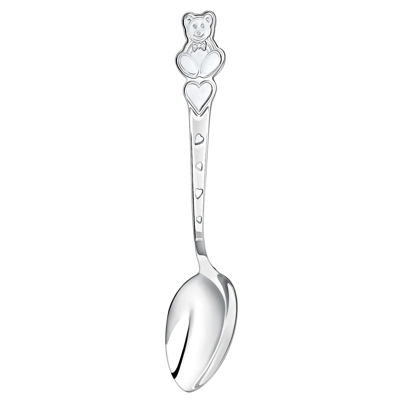 Kinderlöffel Silber 925 mit Teddybär- und Herzmotiv – Teil eines hochwertigen Bestecksets für Kinder.
