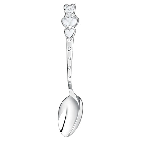 Kinderlöffel Silber 925 mit Teddybär- und Herzmotiv – Teil eines hochwertigen Bestecksets für Kinder.