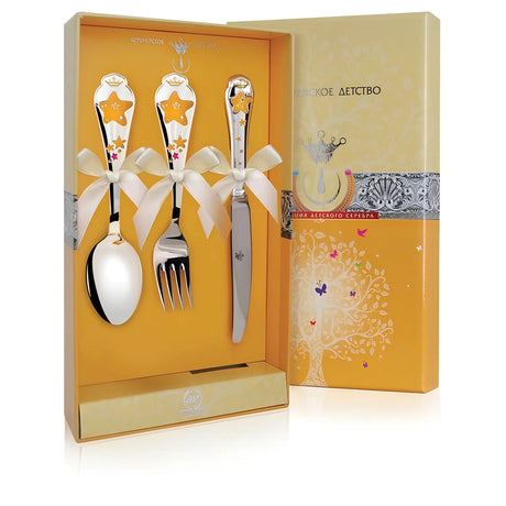Kinderbesteck Set 925 Silber Sterne – 3 - teilig Mädchen & Jungen