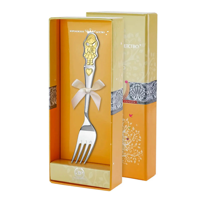 Kindergabel Kinderbesteck 925 Silber Gold Mädchen in edler Geschenkbox.