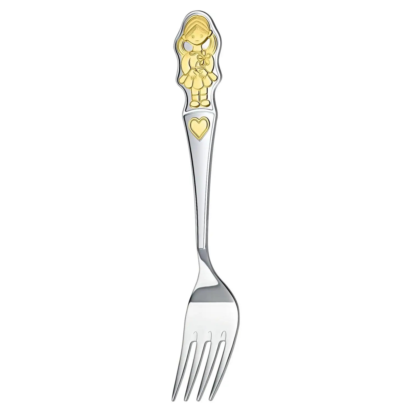 Kindergabel aus 925 Sterling Silber mit vergoldetem Mädchen Motiv hochwertig.