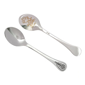Kinderlöffel 925 Silber – Niello Ferkel Gold | Tauf - & Geburtsgeschenk