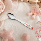 Kinderlöffel 925 Silber Ballerina-Emaille — Silberlöffel mit Ballerina-Figur, Lifestyle mit rosa Plüsch-Ballerina