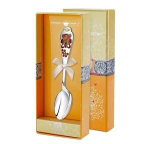 Kinderlöffel 925 Silber Braun Bär – Silberlöffel mit Emaille & Vergoldung, Geschenk zur Taufe oder Geburt in Geschenkbox.