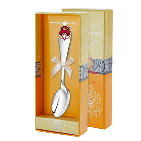 Kinderlöffel 925 Silber Prinzessin – Silberlöffel mit roter Emaille & goldener Krone zur Taufe oder Geburt in edler Geschenkbox.