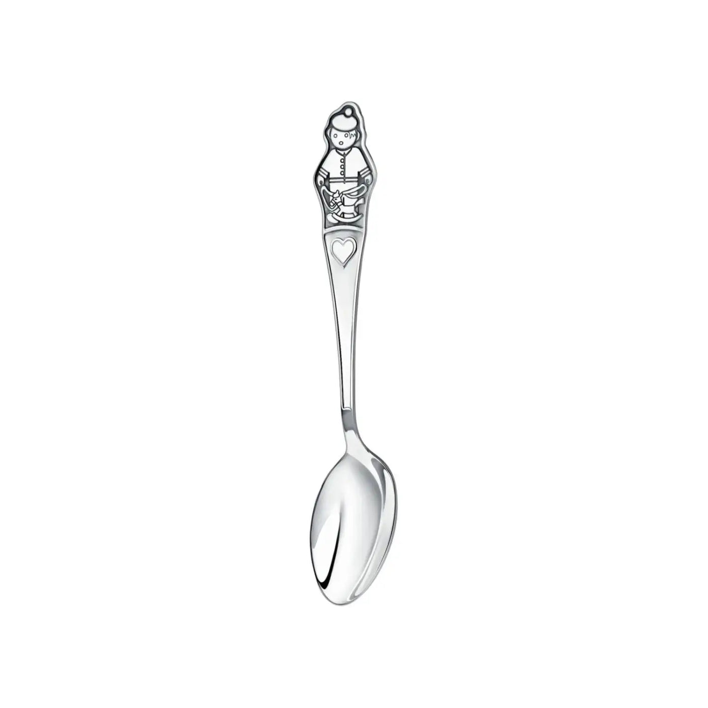 Kinderlöffel 925 Silber mit Jungen-Motiv und Herzfeld am Griff – ideales gravierbares Taufgeschenk.