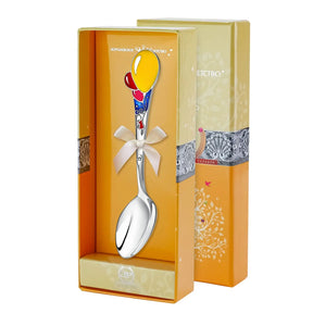 Kinderlöffel 925 Silber mit Emaille-Luftballons – Geburtsgeschenk für Mädchen in Geschenkbox.