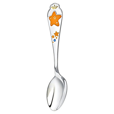 Kinderlöffel 925 Silber mit gelb-blauem Stern, ideales Geschenk zur Taufe oder Geburt für Jungen.