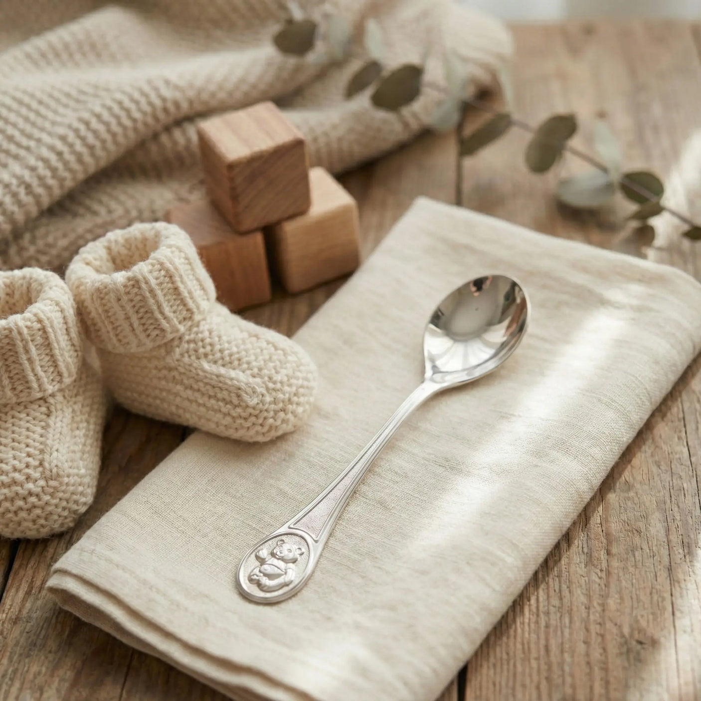 Kinderlöffel 925 Silber Teddybär mit Gravur - Option