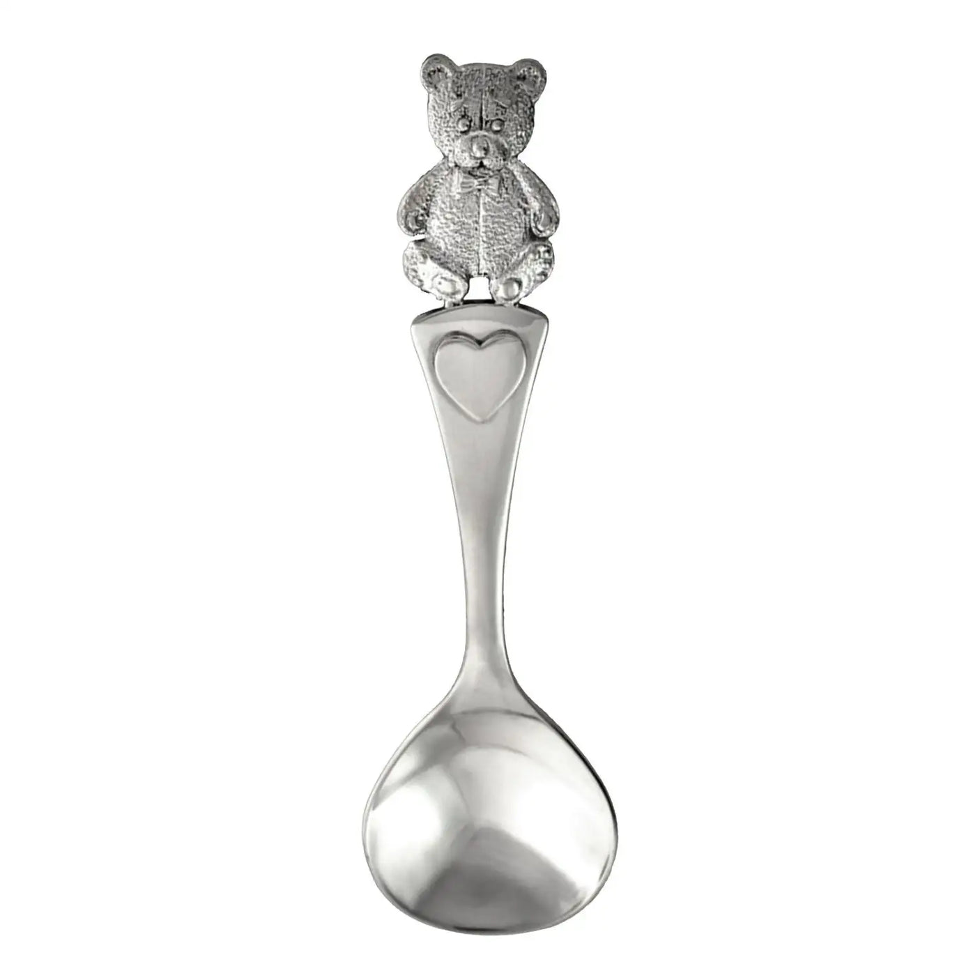 Kinderlöffel 925 Silber mit Teddybär am Griff und Herzfeld – ideal als gravierbares Taufgeschenk.